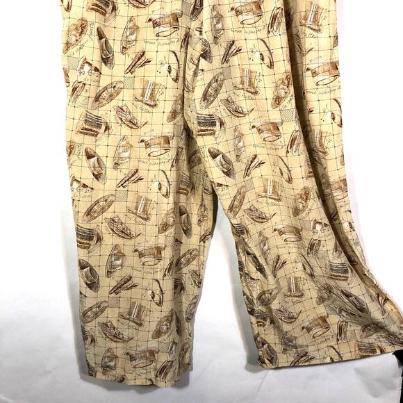 Vintage Silk Lounge Pants Tan Retro Hat Theme Theo Miles Women's 16 Pockets - Picture 8 of 12
